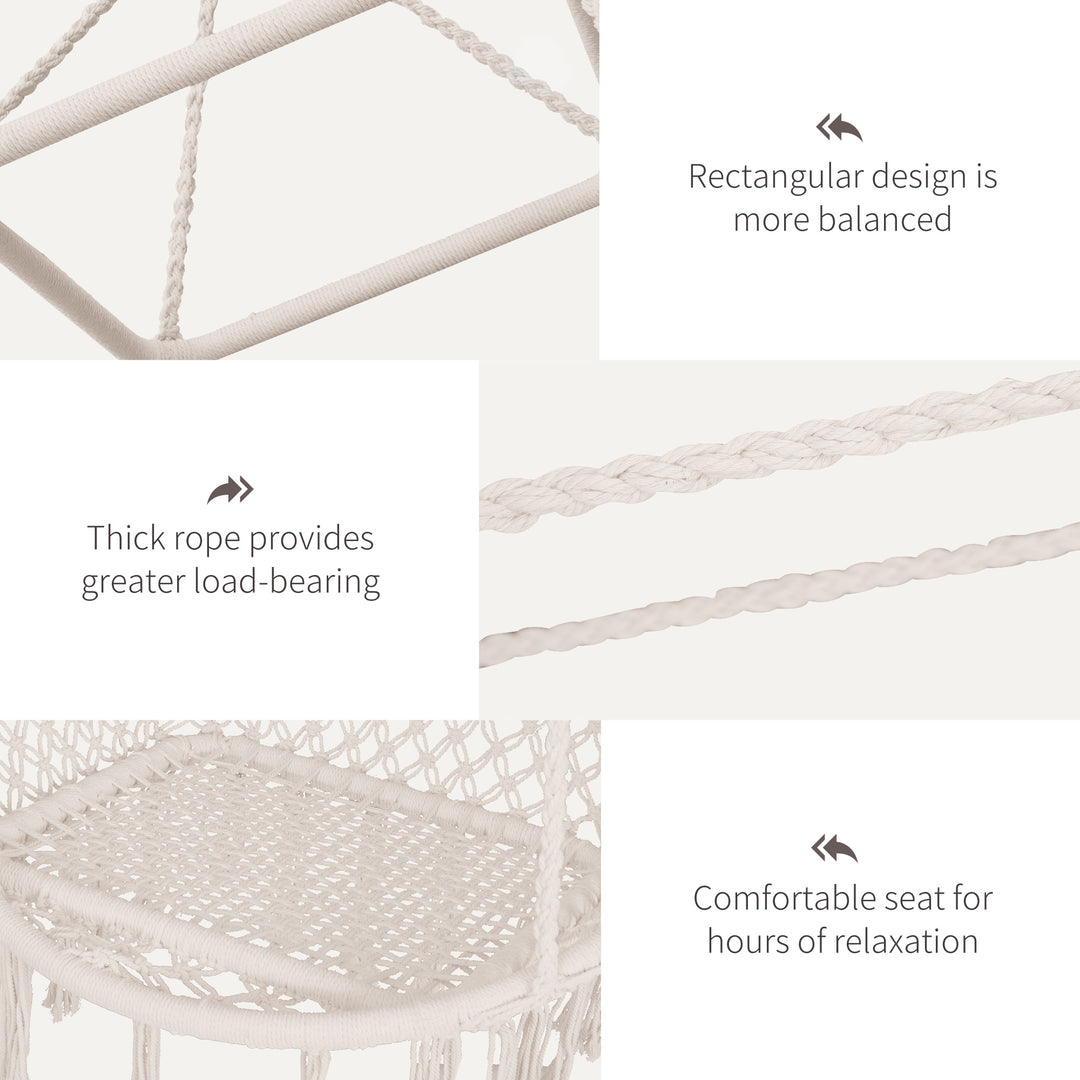 Hammock Macrame Swing Chair Hanging Seat Rope Tassels Indoor Outdoor Garden Solid Knitted Woven Net Seat Deck Porch Yard Beige
