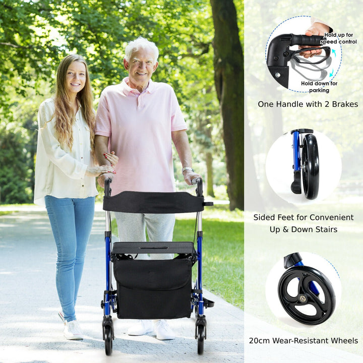 2 in 1 Walker Aluminium Mobility Walking Aid with Seat Adjustable-Blue