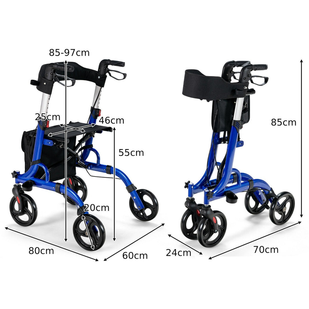 2 in 1 Walker Aluminium Mobility Walking Aid with Seat Adjustable-Blue