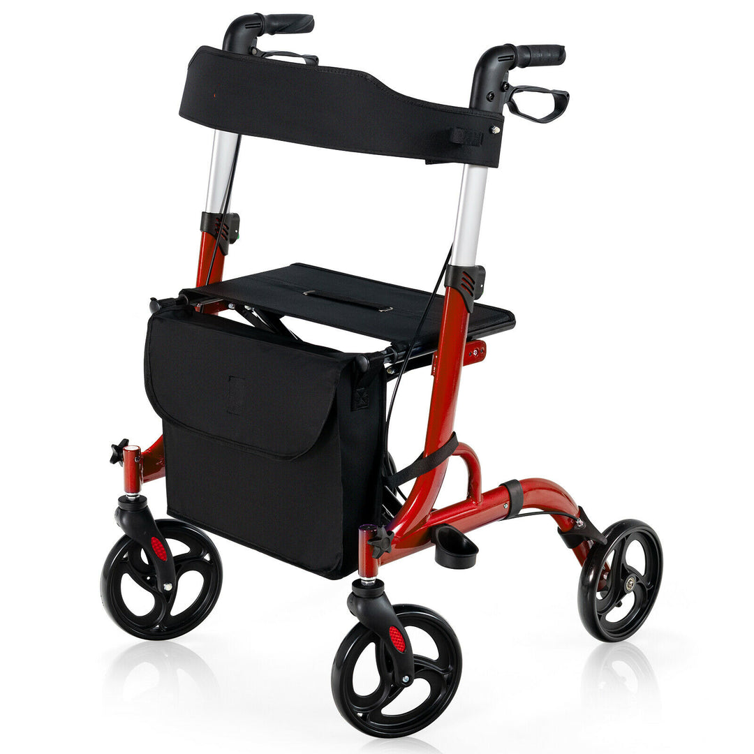 2 in 1 Walker Aluminium Mobility Walking Aid with Seat Adjustable-Red