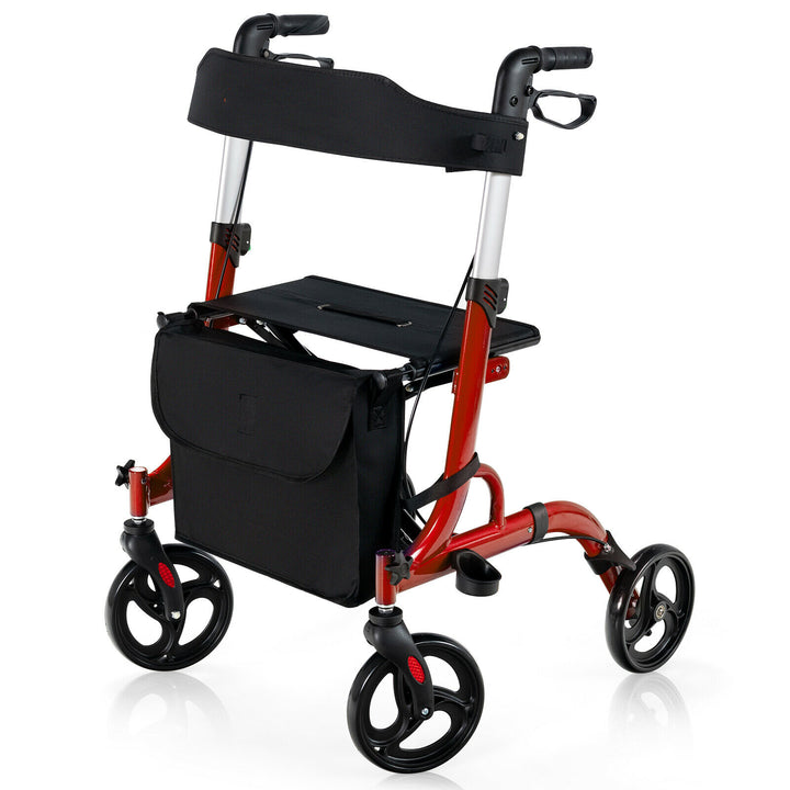 2 in 1 Walker Aluminium Mobility Walking Aid with Seat Adjustable-Red