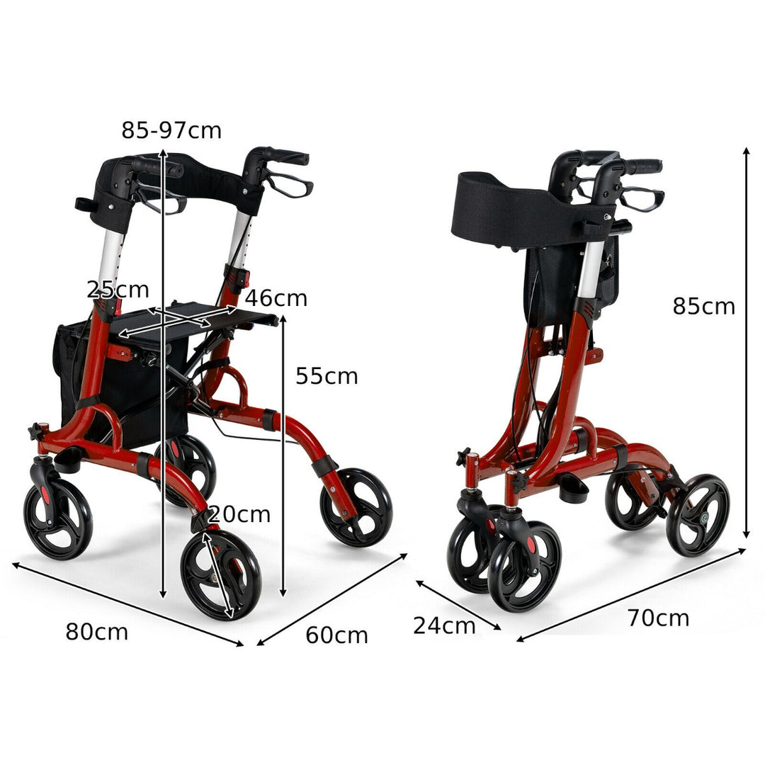 2 in 1 Walker Aluminium Mobility Walking Aid with Seat Adjustable-Red