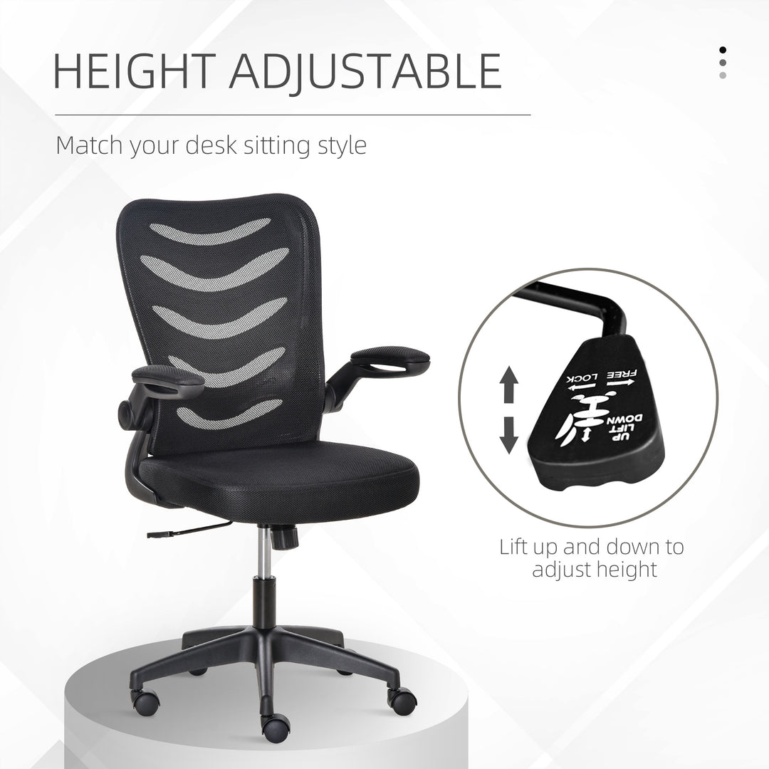 Vinsetto Mesh Swivel Chair for Home Task Desk Chair with Lumbar Back Support, Flip-Up Arm, Adjustable Height, Black