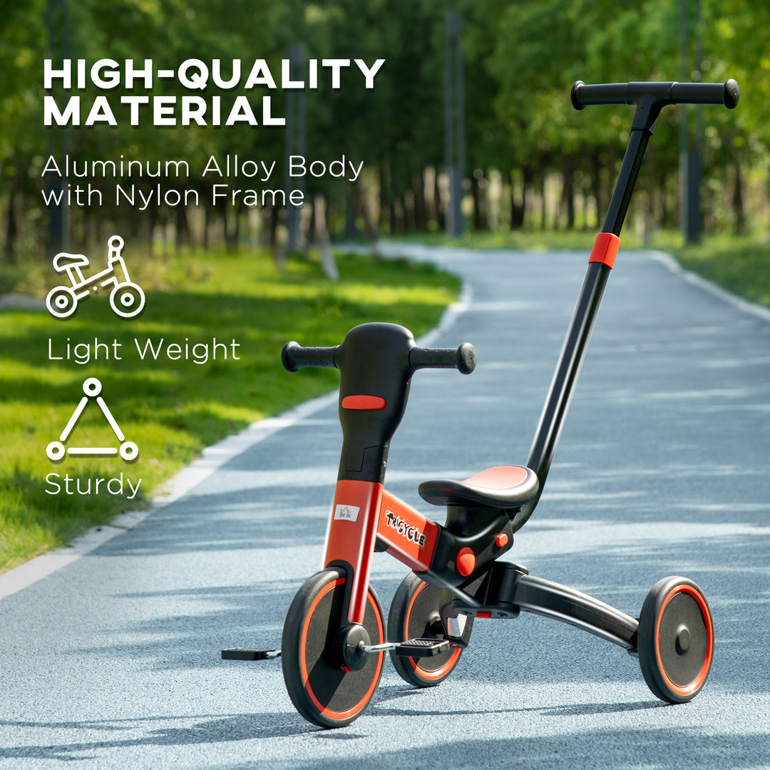 4-in-1 Tricycle for Kids, Baby Trike with Adjustable Push Handle, 18-60 Months, Red