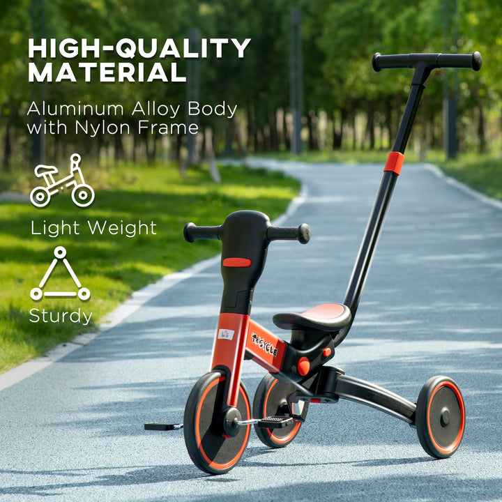 4-in-1 Tricycle for Kids, Baby Trike with Adjustable Push Handle, 18-60 Months, Red