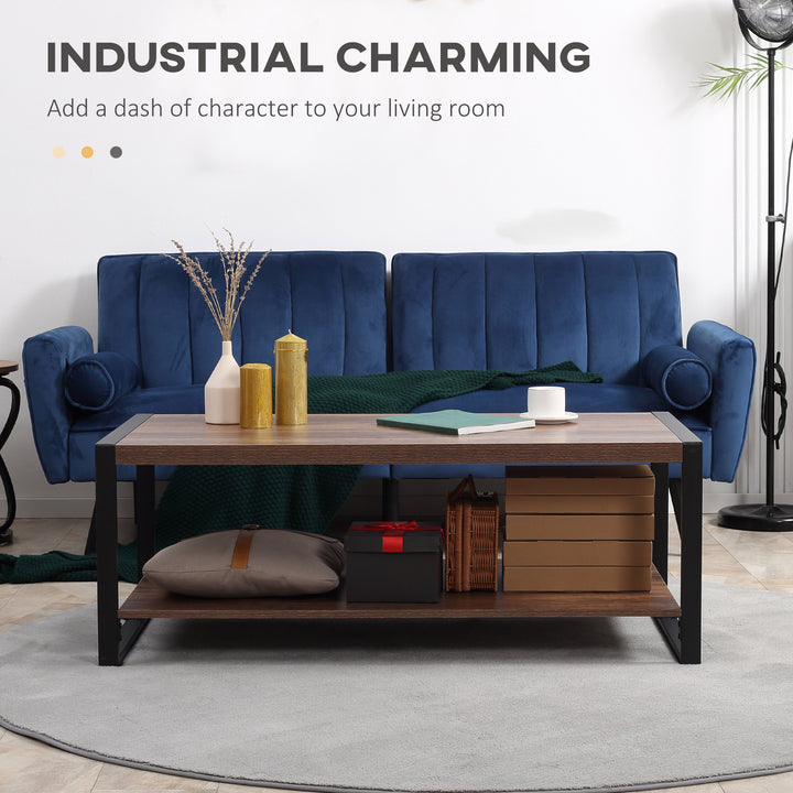 HOMCOM Industrial Coffee Table with Shelf and Steel Frame for Living Room,120cmx60cmx45cm, Natural