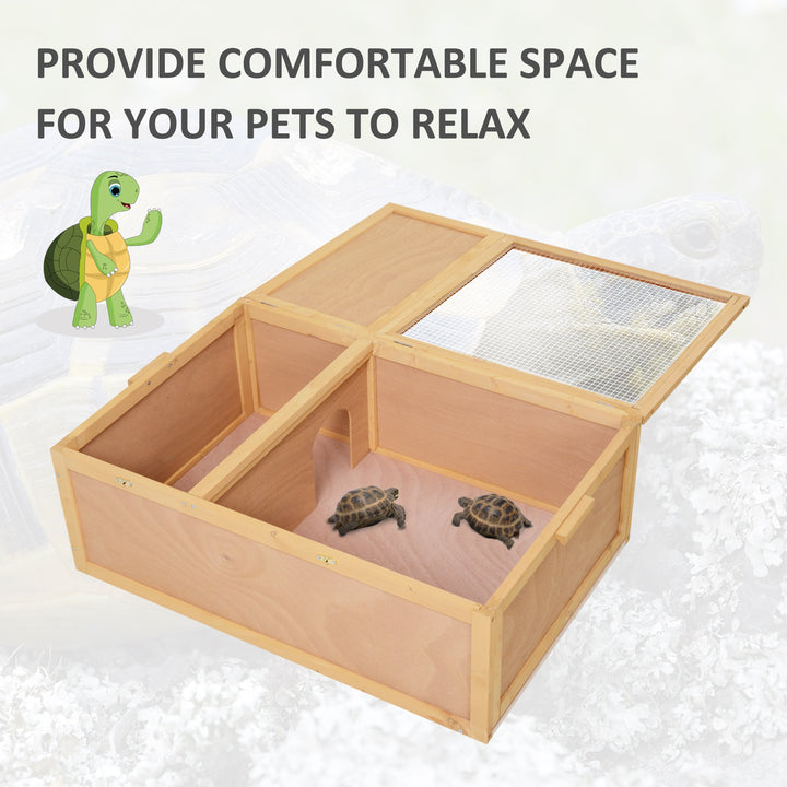 94 cm Wooden Tortoise House Turtle Terrarium/ Small Reptile Enclosure with Two Room Design, Natural