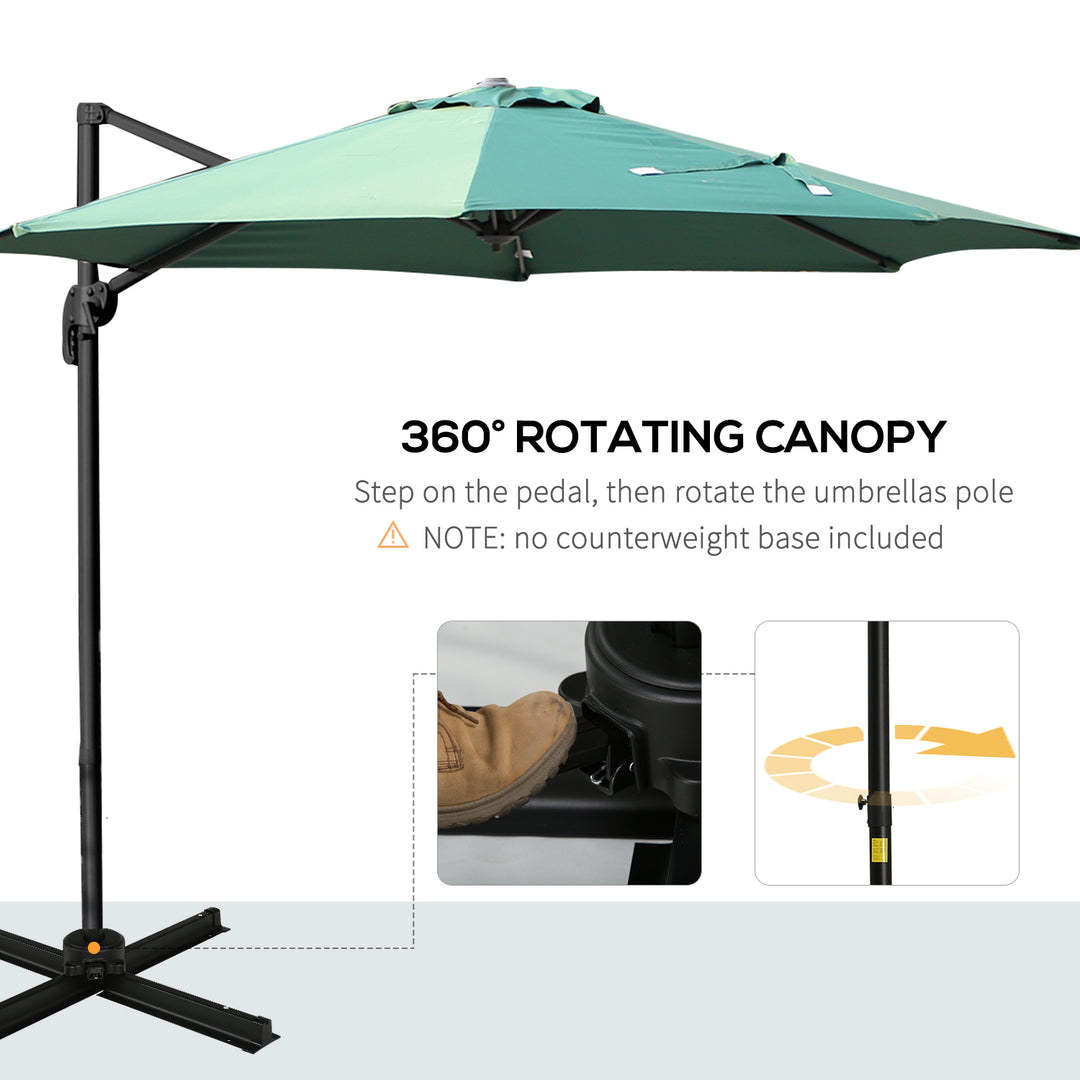 3m Patio Offset Roma Parasol Cantilever Hanging Sun Shade Canopy Shelter 360¡ Rotation with Cross Base - Green