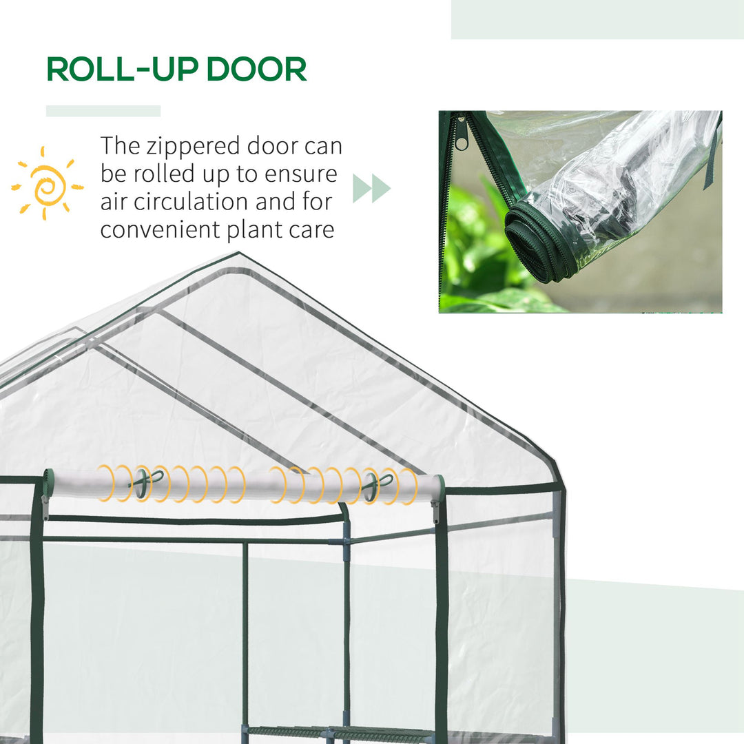 Outsunny 143 x 143 x 195 cm Walk-In Greenhouse 3 Tiers Portable Grow House w/ 8 Shelves, Metal Frame, PVC Film, Transparent