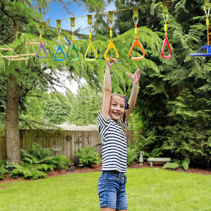 Kids Ninja Warrior Obstacle Course, 42.6 FT Children Slackline Training Equipment w/ Monkey Bars, Rope Ladder, Swing, Gym Rings, Carry Bag