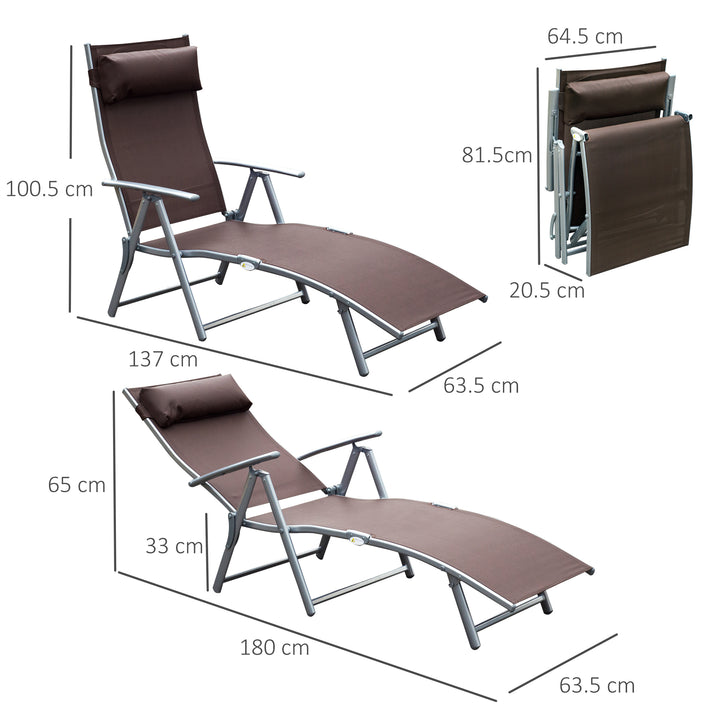 Outsunny Patio Sun Lounger Garden Texteline Foldable Reclining Chair w/ Pillow Outdoor Adjustable Recliner (Brown)