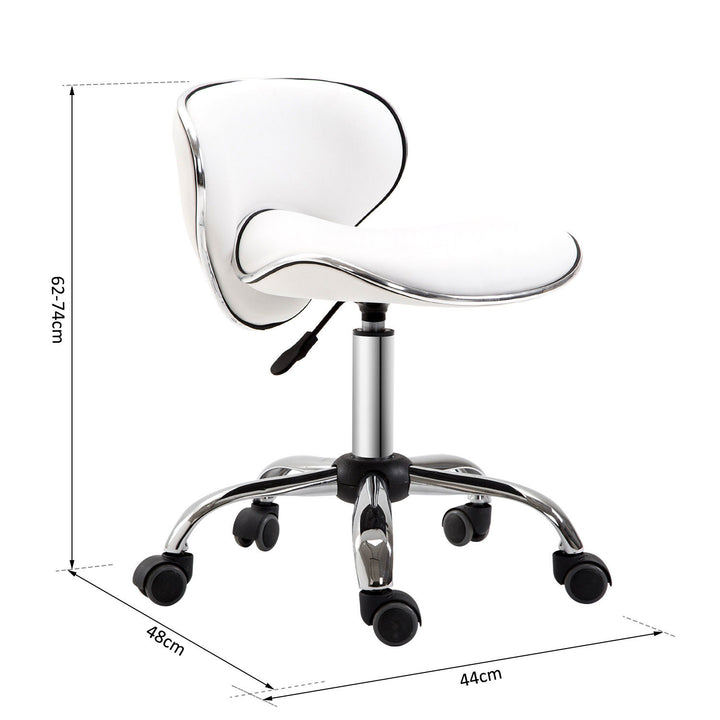 PU Leather Rolling Swivel Salon Chair Salon Stool with Backrest White