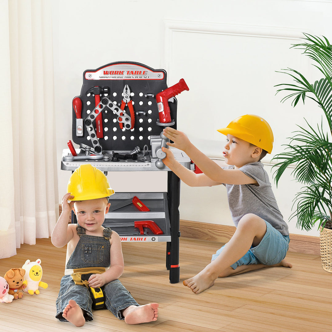 Kids Workbench and Construction Toy, Toddler Tools Workshop, STEM Educational Pretend Play, w/ Shelf Storage Box, Aged 3-6 Years Old