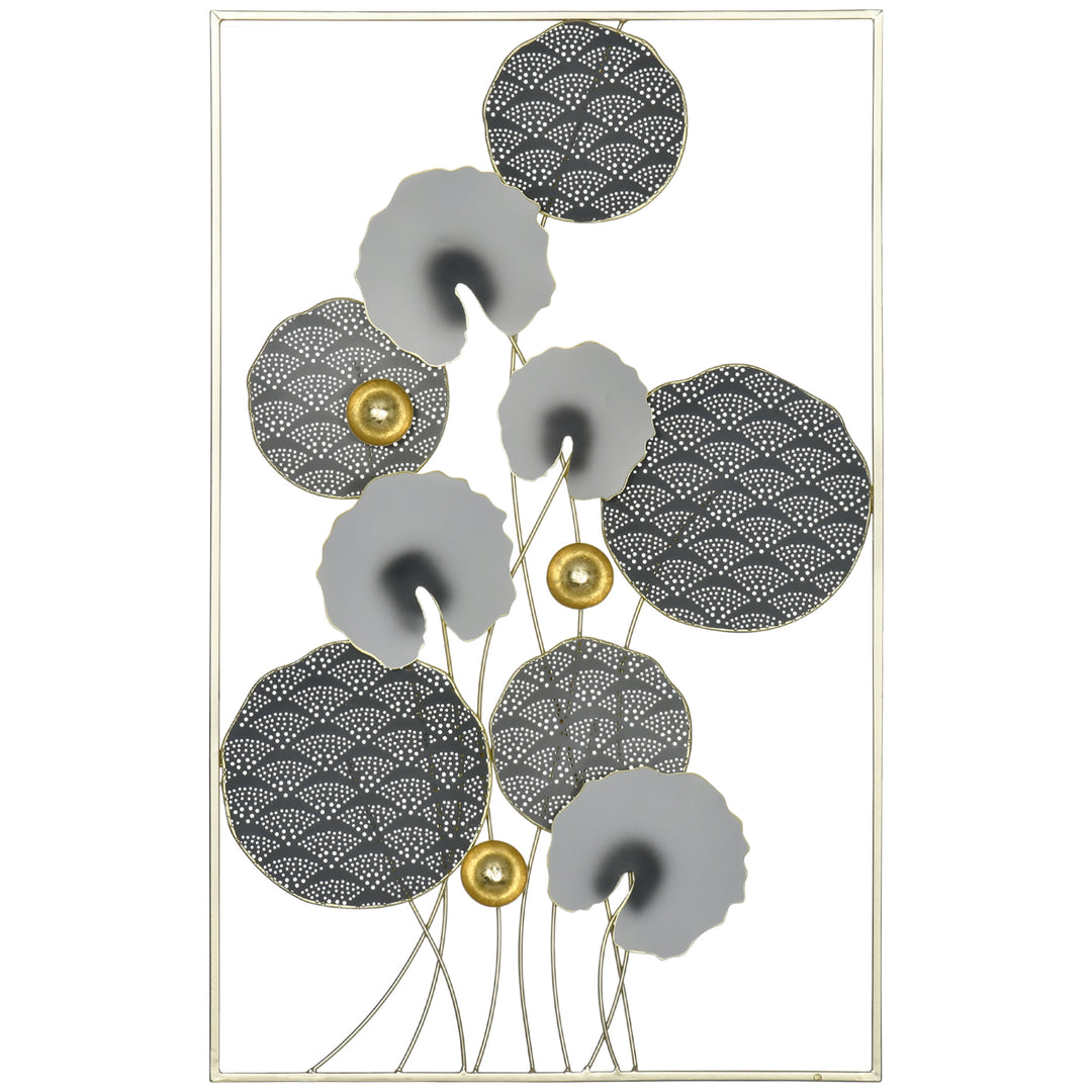3D Metal Wall Art Modern Lotus Leaves Hanging Wall Sculpture Home Decor for Living Room Bedroom Dining Room, Grey Gold