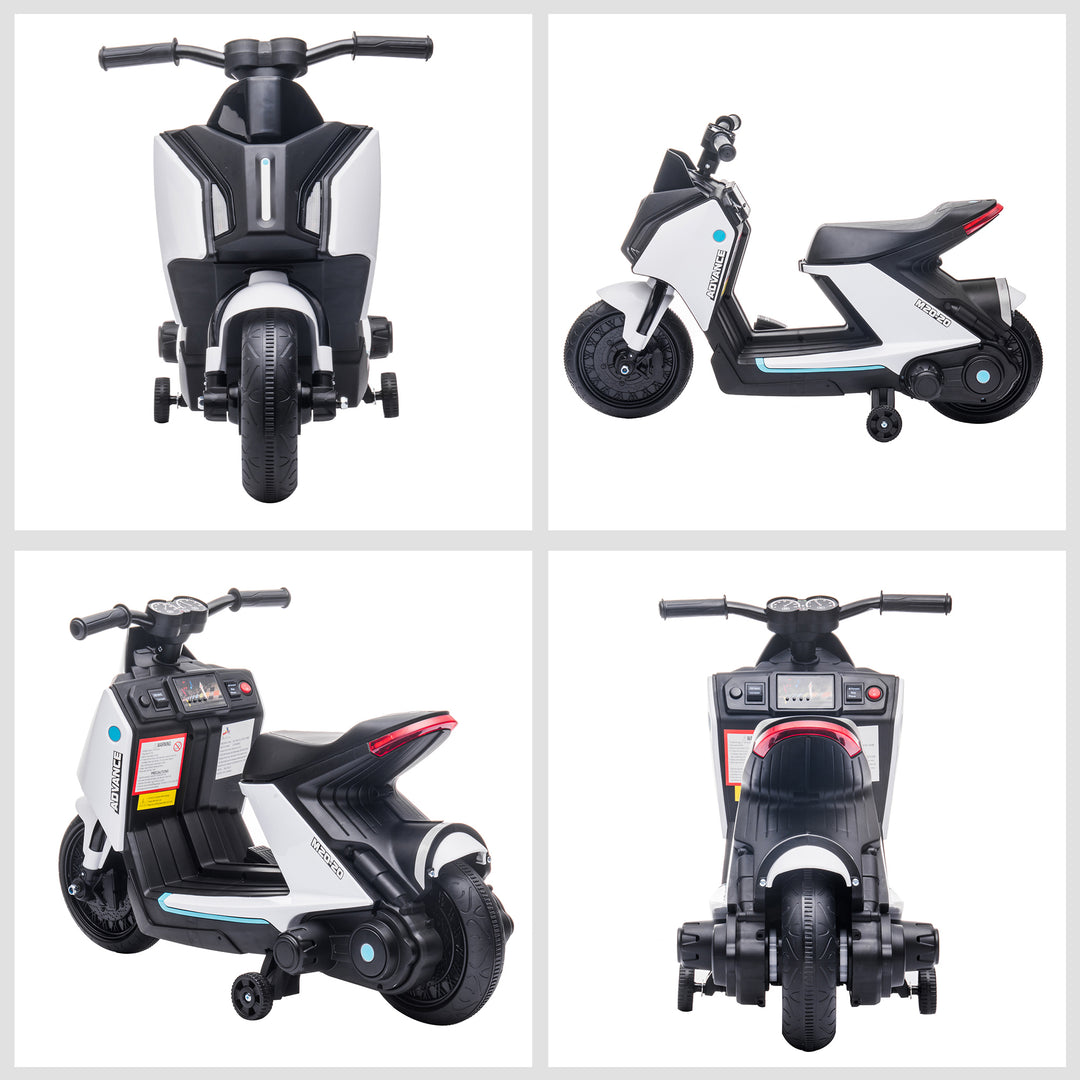 6V Kids Electric Motorbike Ride On Toy w/ Music Headlights Safety Training Wheels for Girls Boy 2-4 Years White