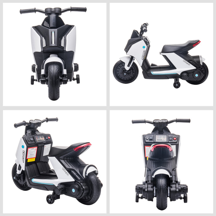 6V Kids Electric Motorbike Ride On Toy w/ Music Headlights Safety Training Wheels for Girls Boy 2-4 Years White