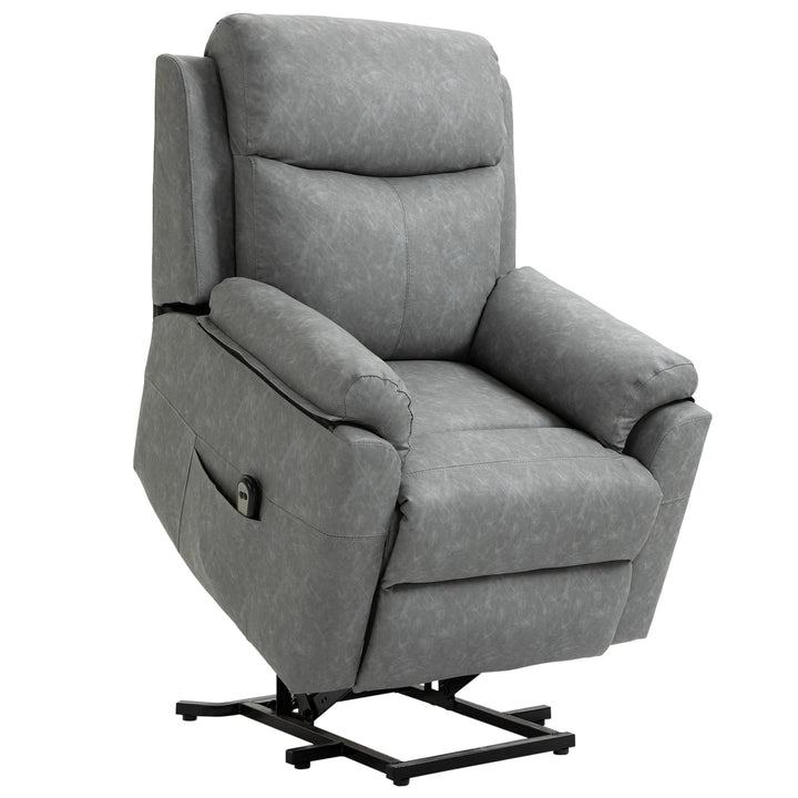 Power Lift Chair Electric Riser Recliner for Elderly, Faux Leather Sofa Lounge Armchair with Remote Control and Side Pocket, Grey