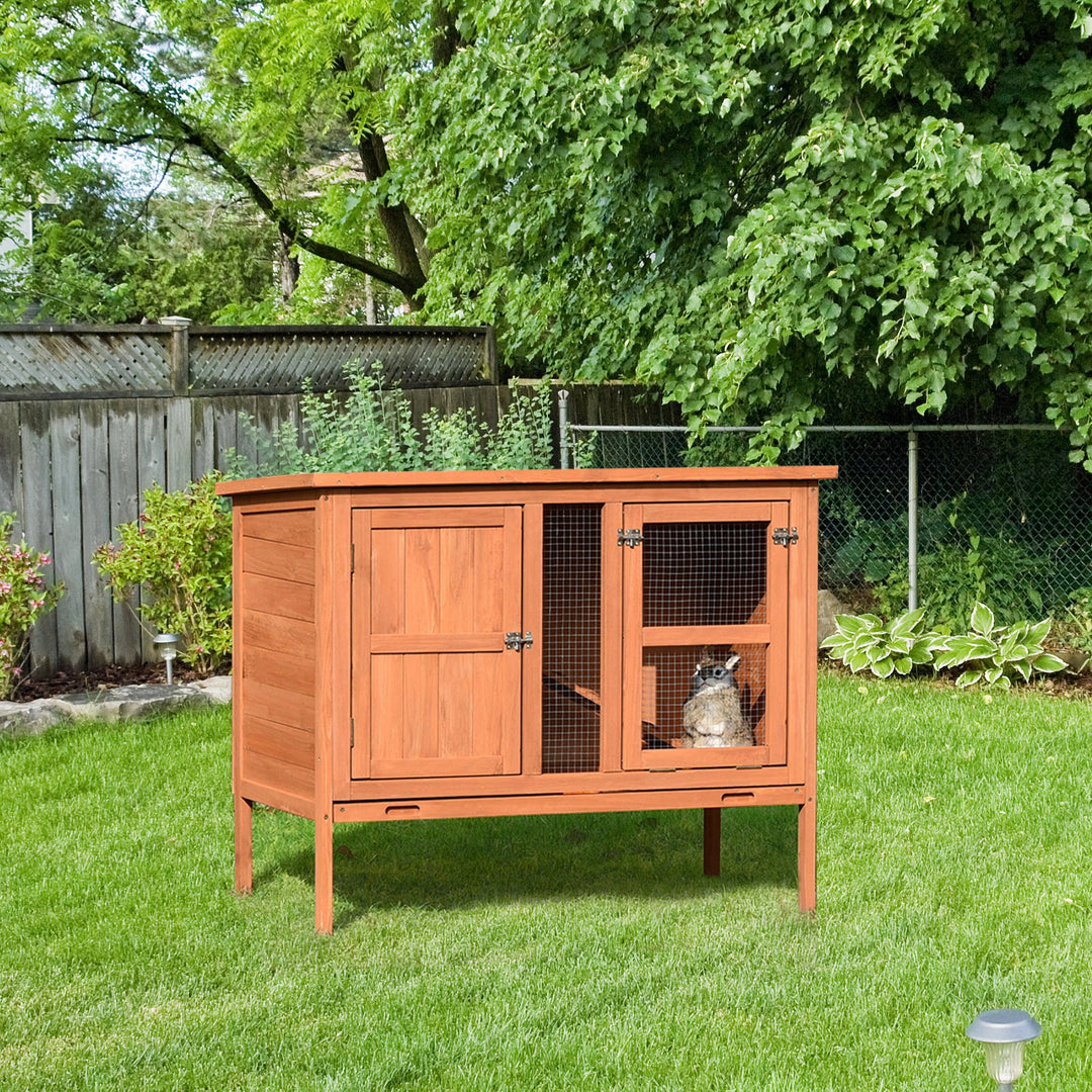 Wooden Guinea Pigs Hutches Elevated Pet House Bunny Cage with Slide-Out Tray Lockable Door Outdoor Openable Roof 102 x 56 x 85cm Natural