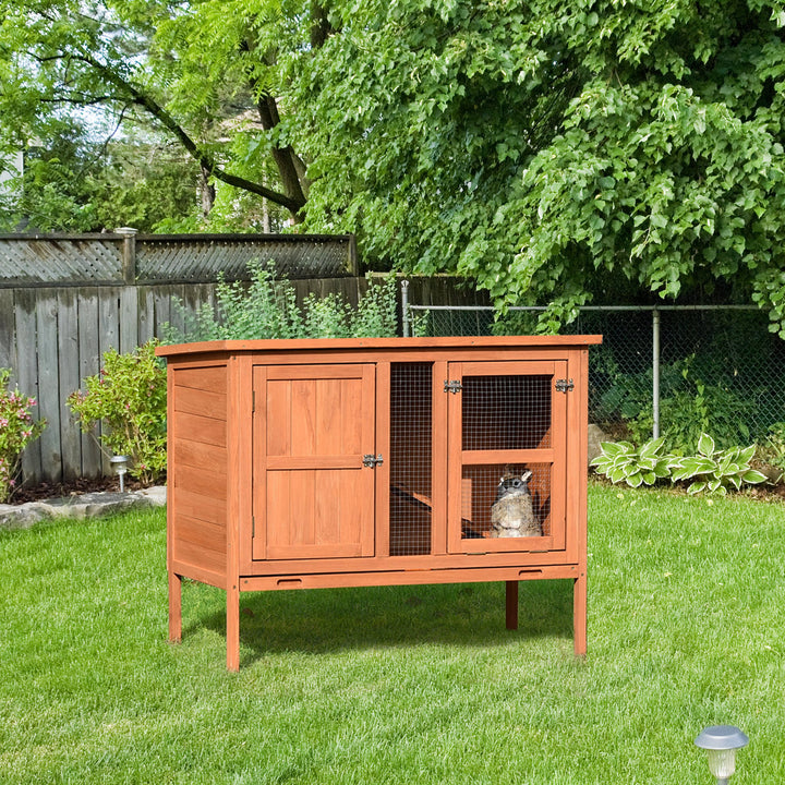 Wooden Guinea Pigs Hutches Elevated Pet House Bunny Cage with Slide-Out Tray Lockable Door Outdoor Openable Roof 102 x 56 x 85cm Natural