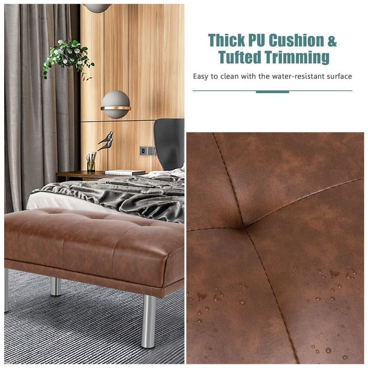 Leather Tufted Upholstered Ottoman BenchCoffee