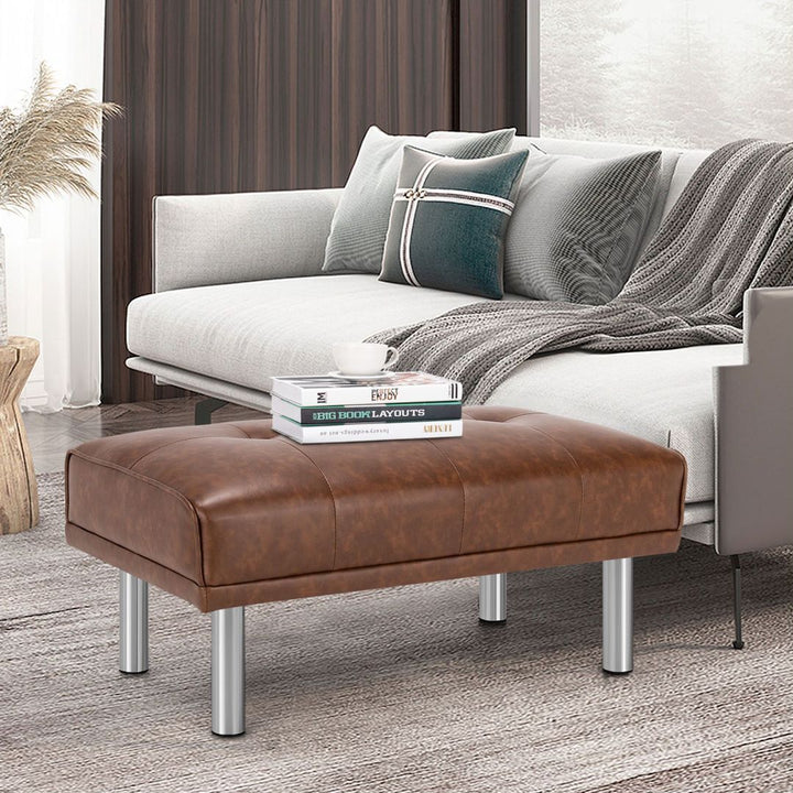 Leather Tufted Upholstered Ottoman BenchCoffee