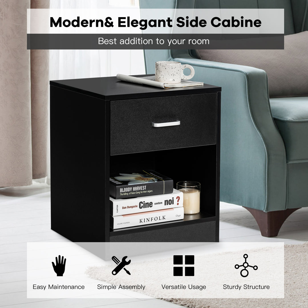 2-Tier Nightstand with Drawer and Open Component-Black