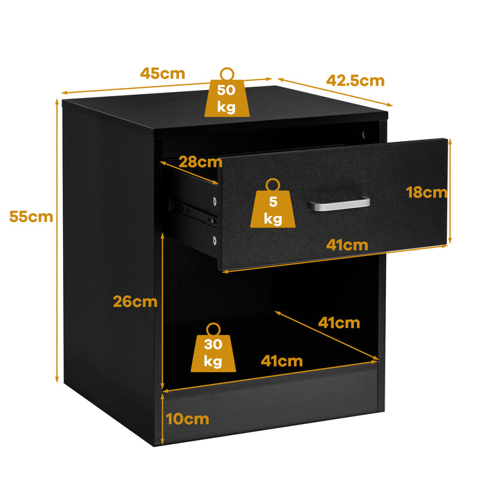 2-Tier Nightstand with Drawer and Open Component-Black