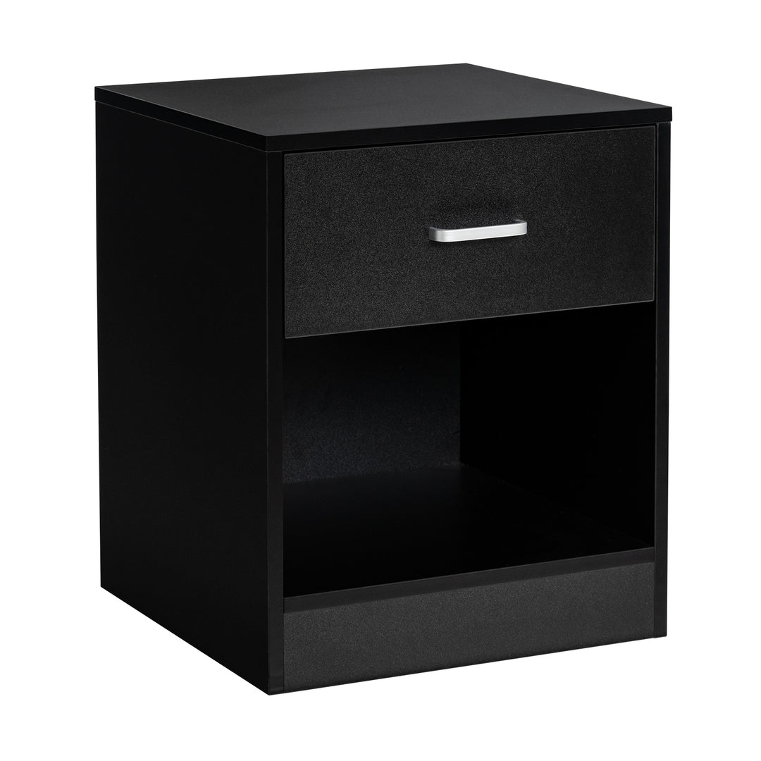 2-Tier Nightstand with Drawer and Open Component-Black