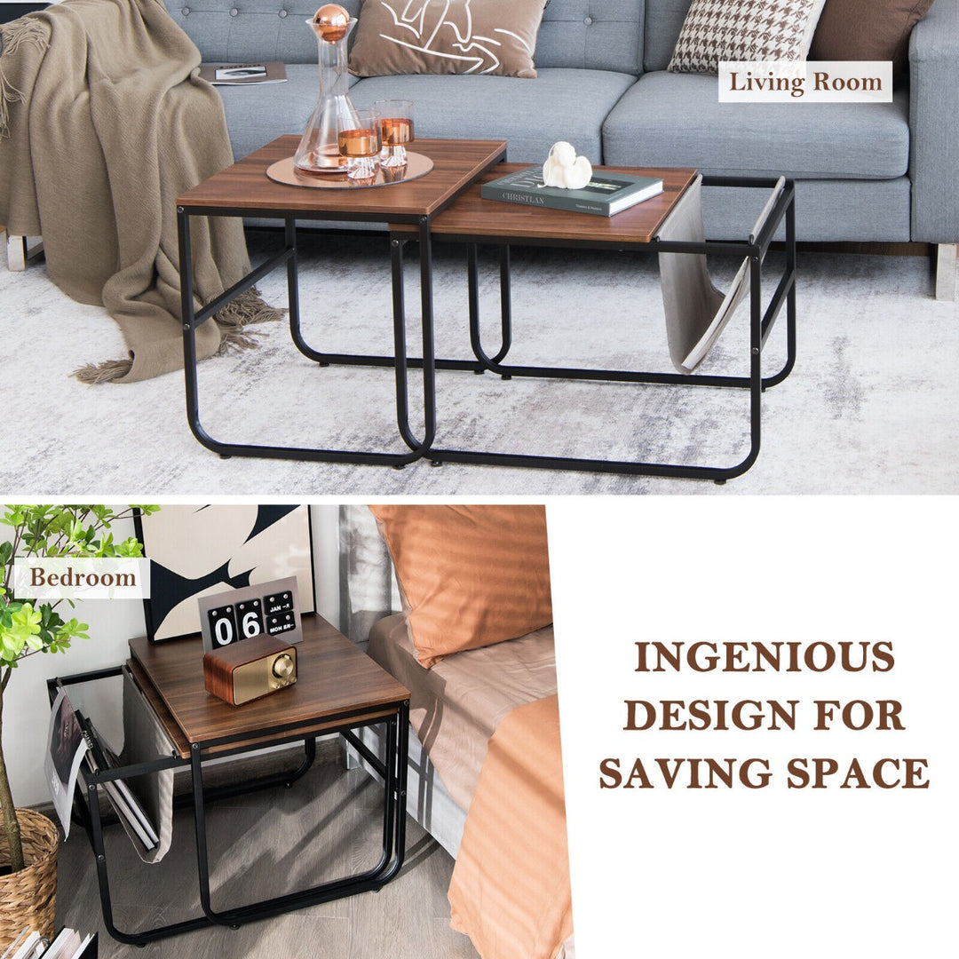 Modern Industrial Nesting Coffee Table Set-Brown