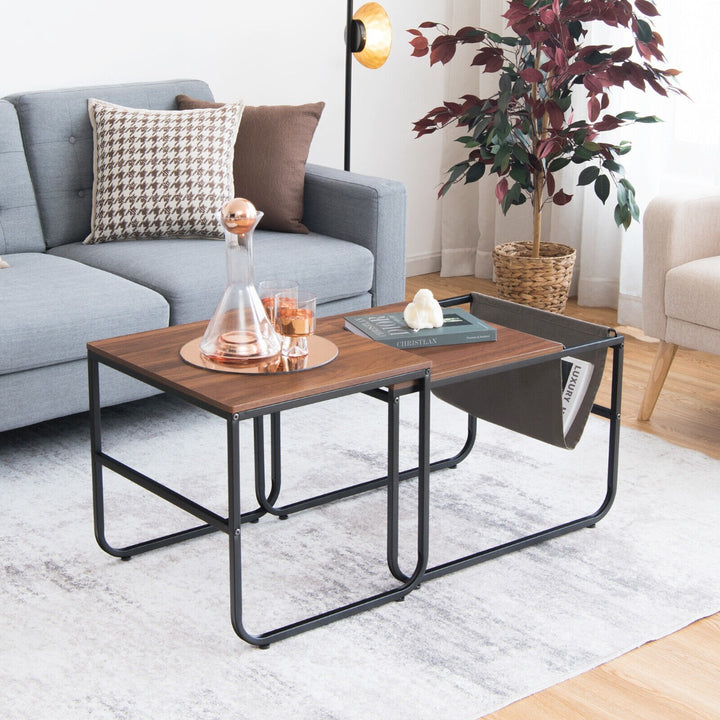 Modern Industrial Nesting Coffee Table Set-Brown