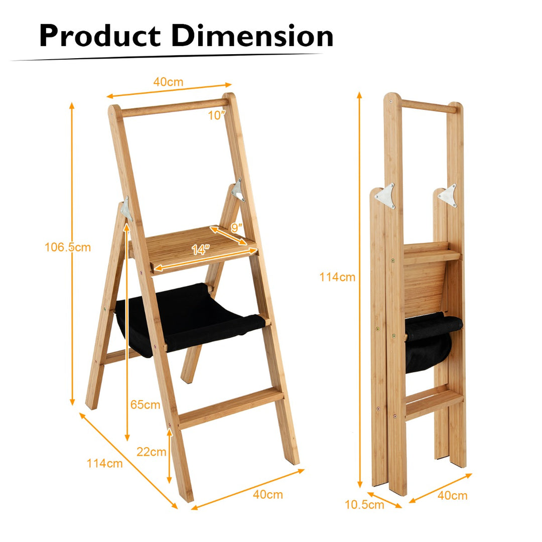 Bamboo Portable Folding Step Stool with Wide Pedal