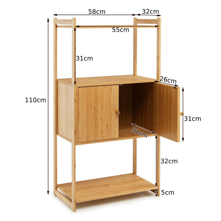 Bamboo Bathroom Storage Cabinet with 3 Shelves and 2-Door Cabinet-Natural