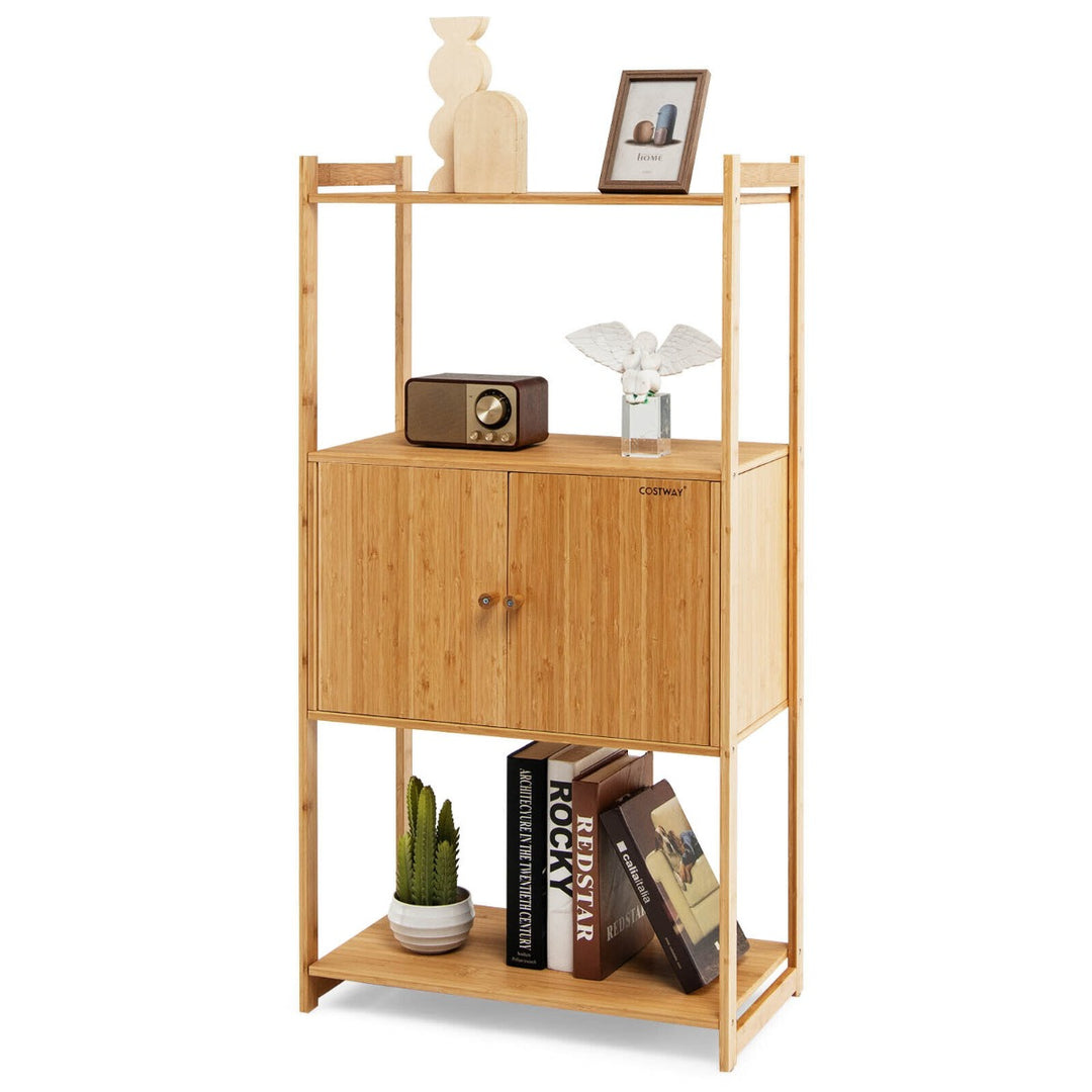 Bamboo Bathroom Storage Cabinet with 3 Shelves and 2-Door Cabinet-Natural