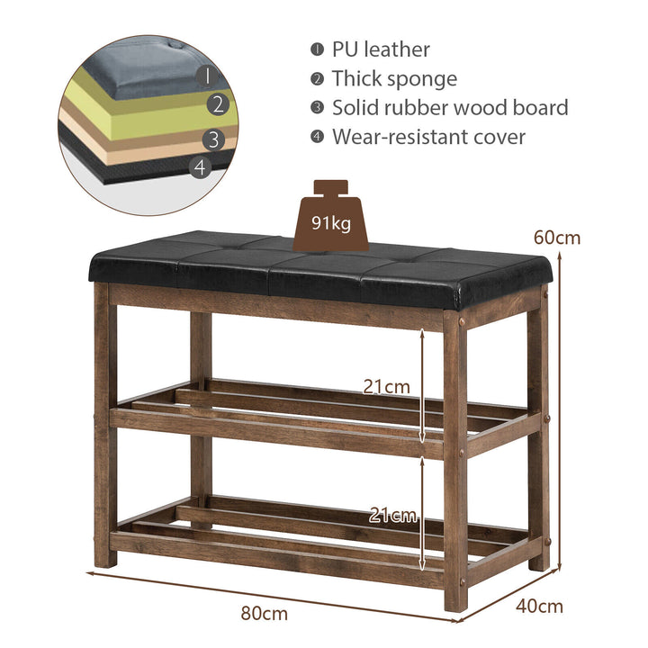 3 Tiers Shoe Storage Bench with Cushioned Seat-Brown