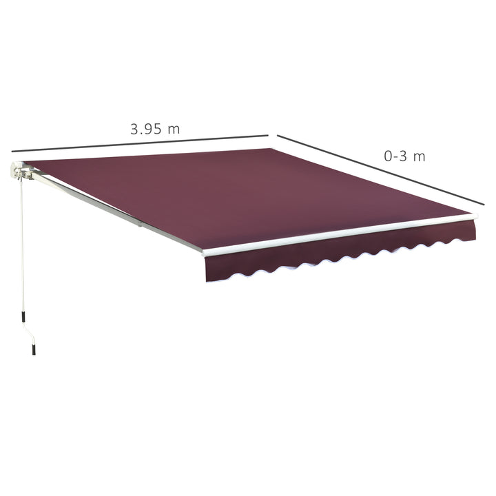 3x4m Garden Patio Retractable Manual Awning Window Door Sun Shade Canopy with Fittings and Crank Handle Wine Red