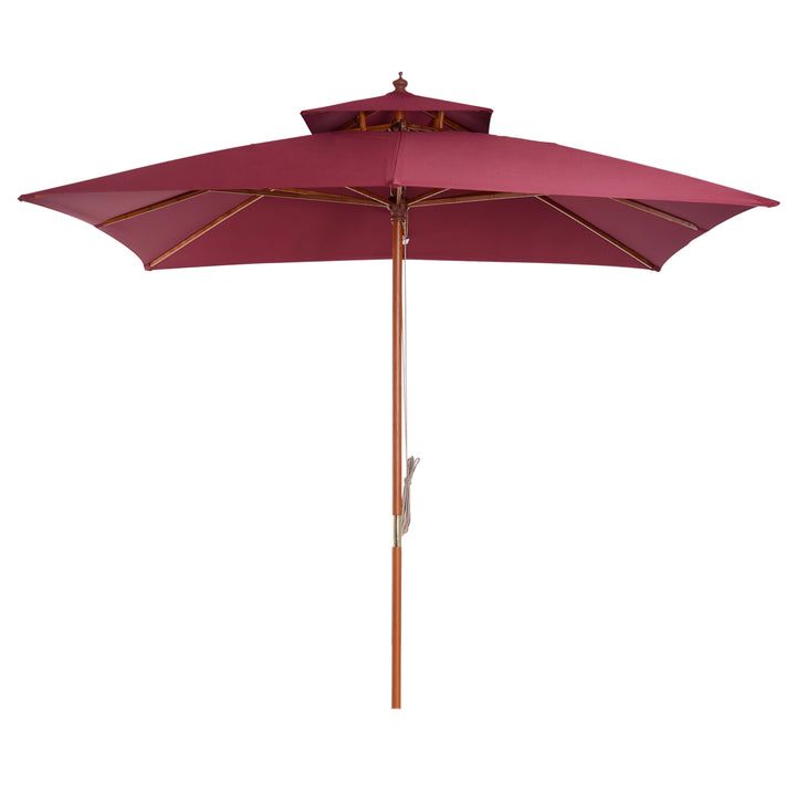 Outsunny 3m Patio Umbrella Bamboo Umbrella Parasol-Wine Red