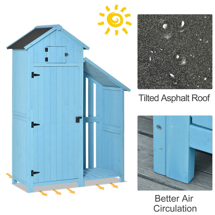 Outsunny Garden Shed Wooden Firewood House Storage Cabinet Waterproof Asphalt Roof Tool Organizer with Lockable Door, 180 x 130 x 55 cm