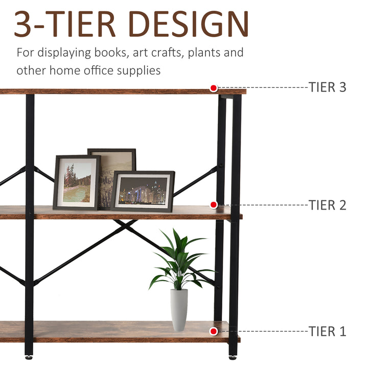 3-Tier Industrial Style Shelf Metal Frame Smooth Shelves Adjustable Feet Home Office Display Storage Unit Sleek 76x120cm Brown