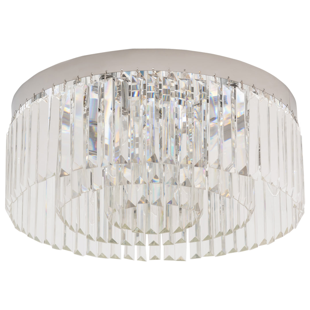 Crystal Ceiling Light Modern Chandeliers w/ Stainless Steel Base 10 Lights Elegant Flush Mount Ceiling Lighting for Living Room, Hallway, Bar