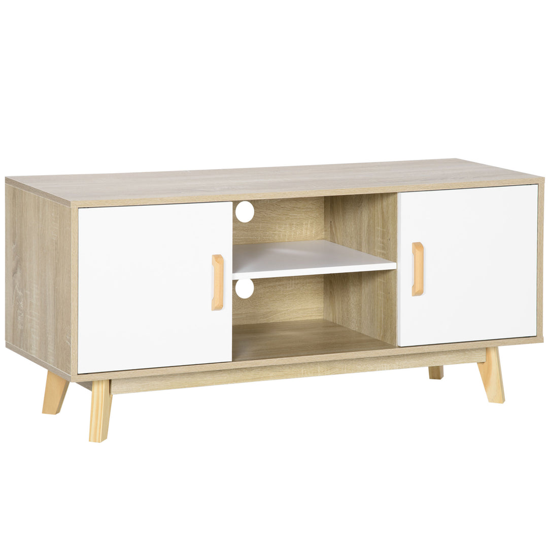 HOMCOM Modern TV Cabinet, TV Stand with Storage Shelves and Doors for 55" TVs for Living Room, Bedroom, Natural