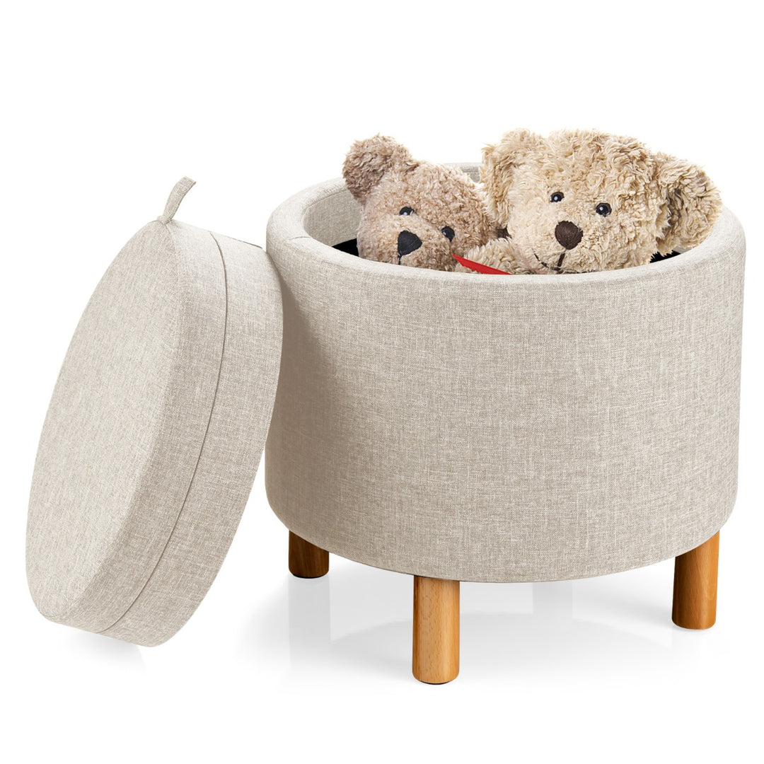 Modern Round Padded Storage Ottoman with Hidden Storage Space-Beige