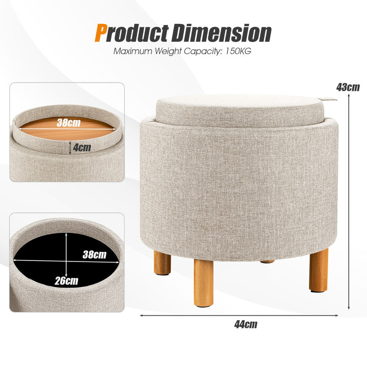 Modern Round Padded Storage Ottoman with Hidden Storage Space-Beige