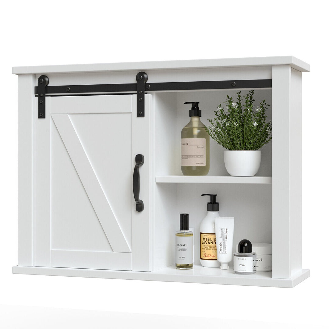 Modern Wall Storage Cabinet with Sliding Door and Adjustable Shelf-White