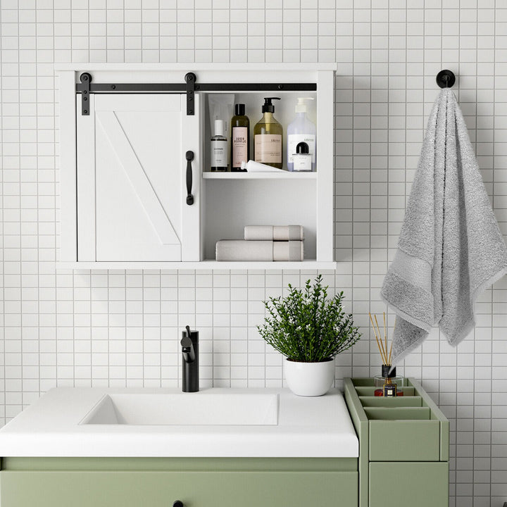 Modern Wall Storage Cabinet with Sliding Door and Adjustable Shelf-White