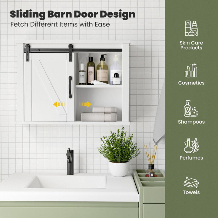 Modern Wall Storage Cabinet with Sliding Door and Adjustable Shelf-White
