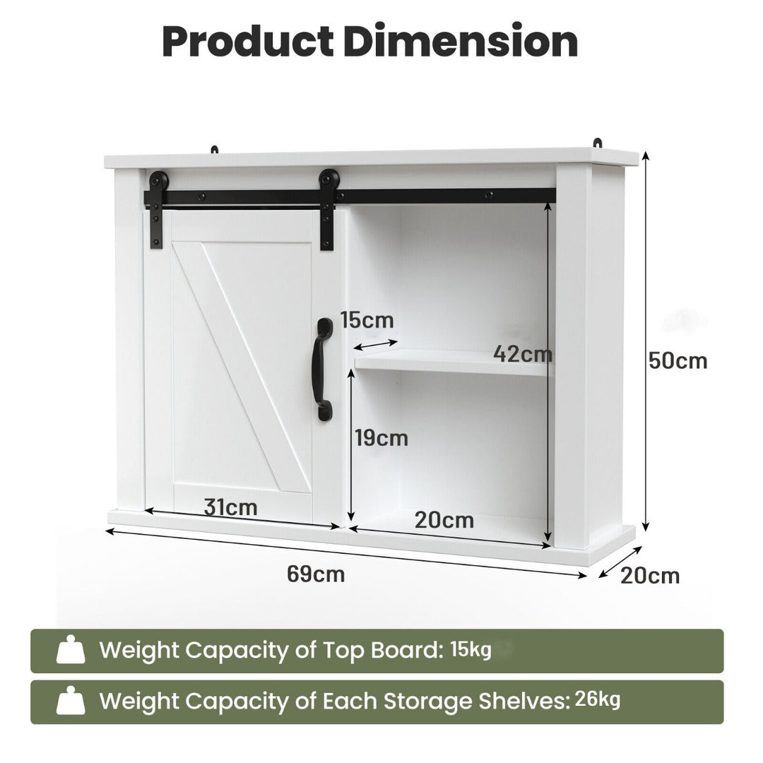 Modern Wall Storage Cabinet with Sliding Door and Adjustable Shelf-White