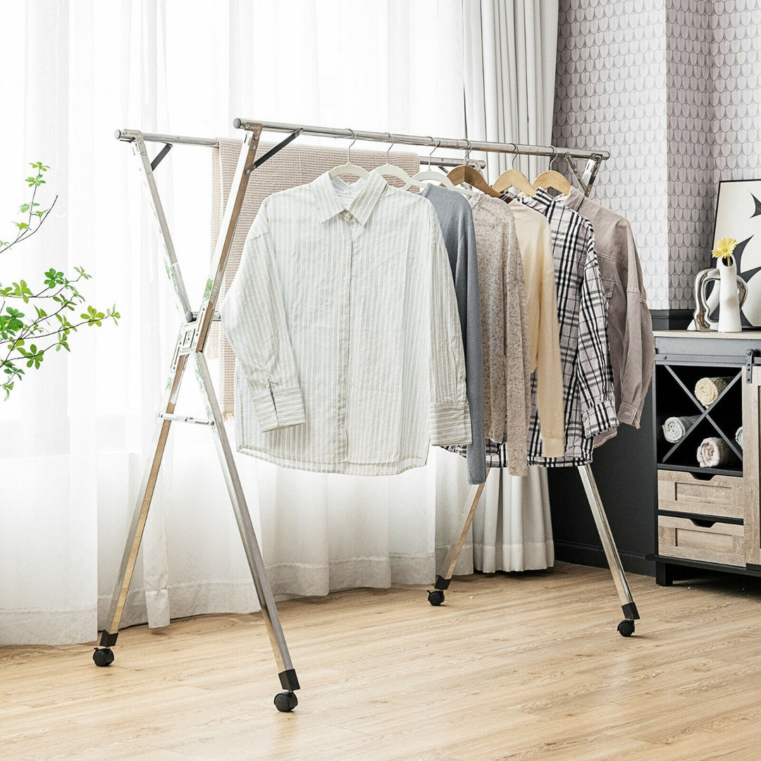 Folding Clothes Drying Rack with Wheels for Indoor and Outdoor