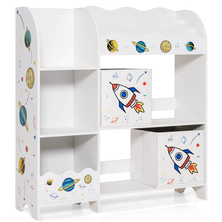 3-tier Kids Bookshelf and Toy Storage Organizer with Book Slots-Rocket