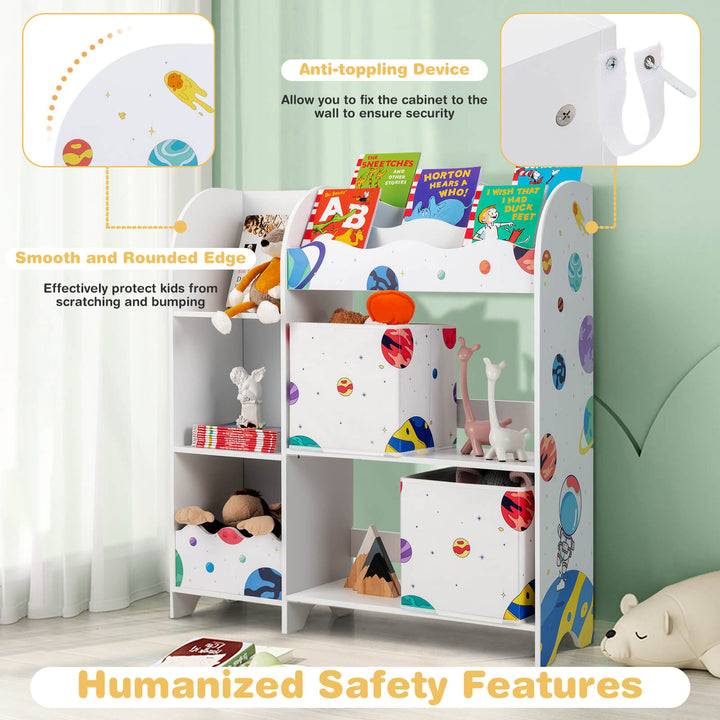 3-tier Kids Bookshelf and Toy Storage Organizer with Book Slots-Planets