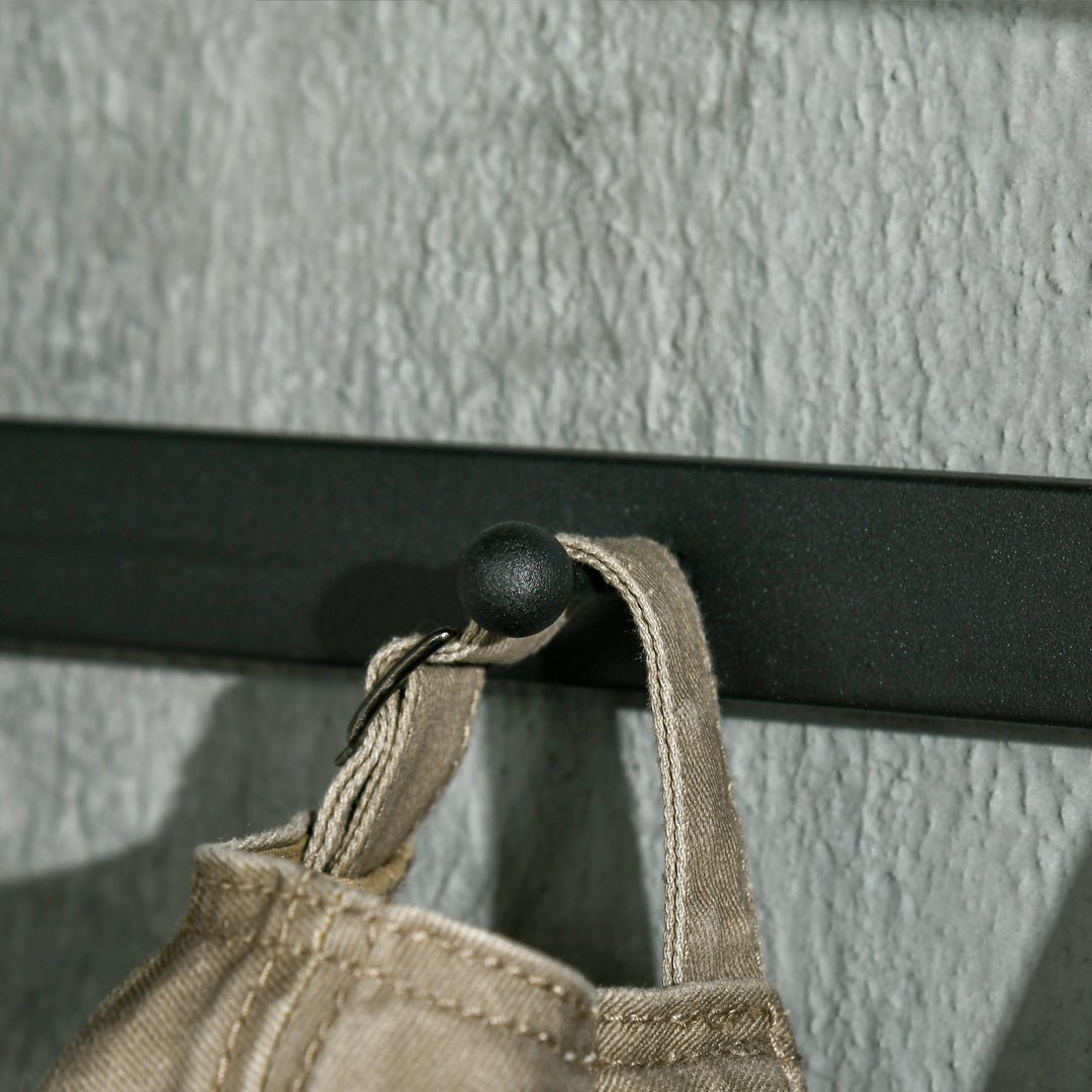 Floating Shelf with Hooks and Hanging Rod, Wall Mounted Shelf - Brown